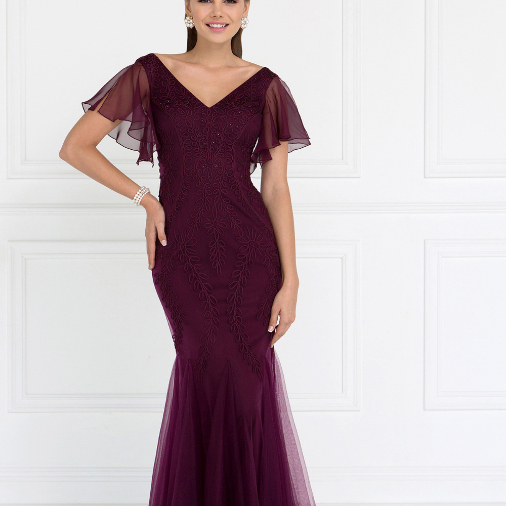 Tulle V-Neck Trumpet Long Prom Dress  GL1576